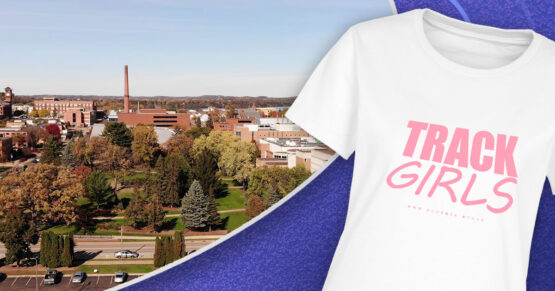 Track Girls series pink logo on white t-shirt
